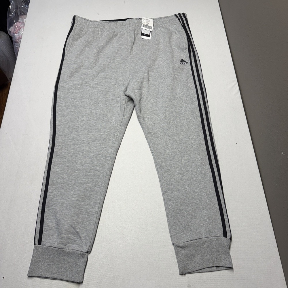 Adidas Slim 3S Sweatpants XXL 2XL Heather Gray Black Tapered Leg Basketball New